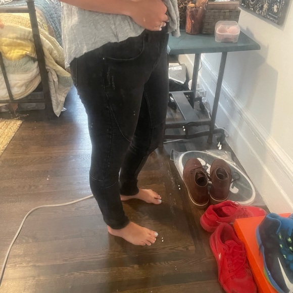 Black Vigoss Ribbed Jeans With Faux Leather Size 26 - Picture 2 of 5